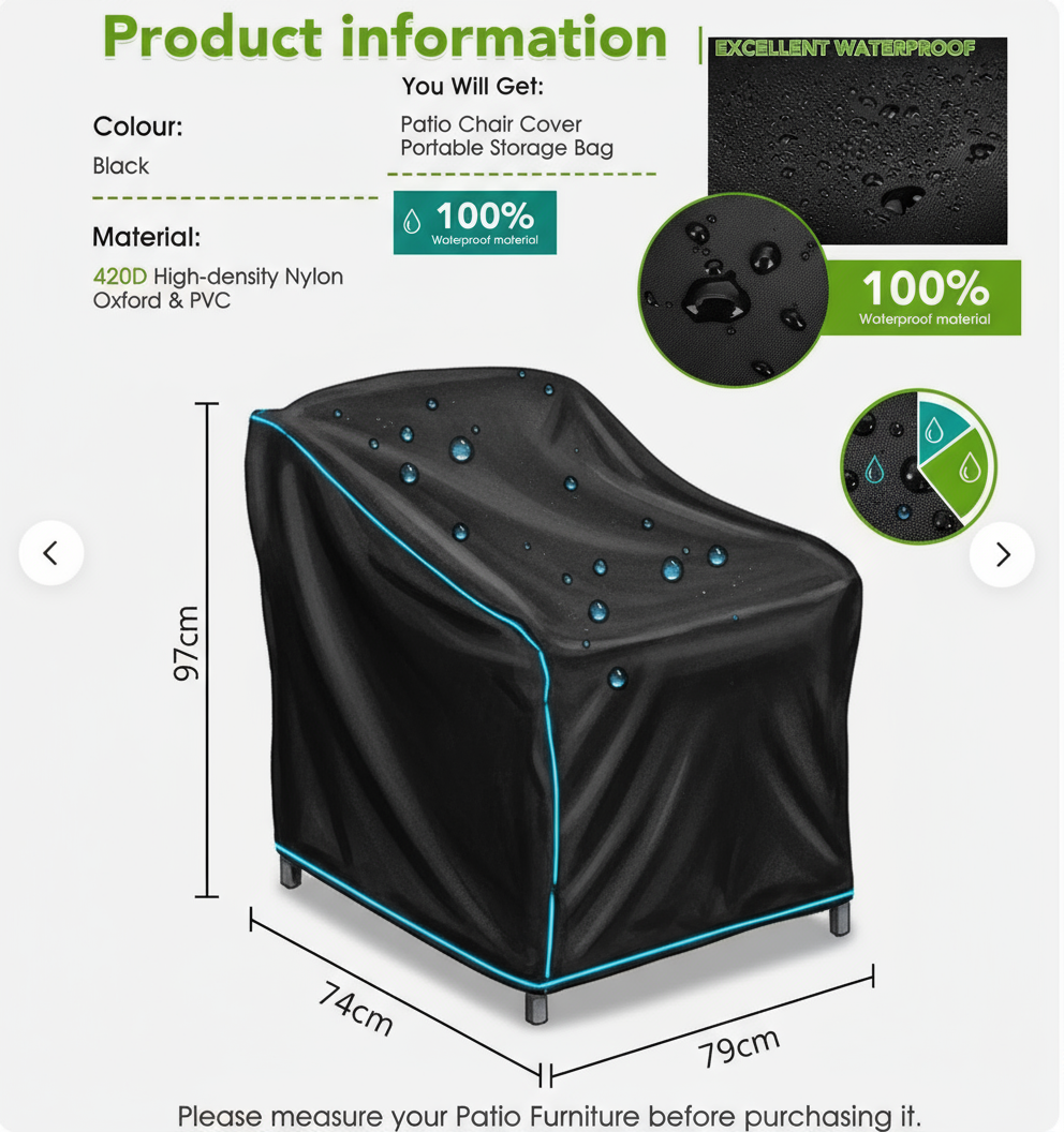 Outdoor Chair Cover – 420D Heavy-Duty Oxford Waterproof Patio Furniture Protector