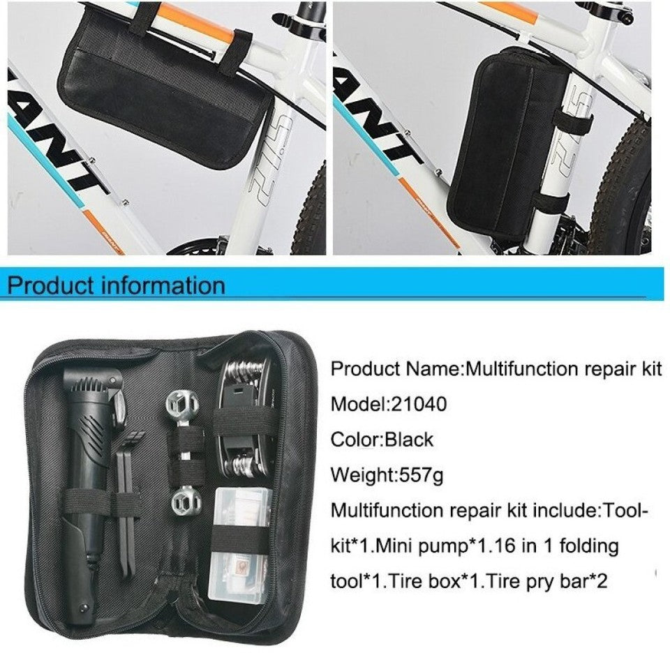 14PCS Bicycle Bike Repair Multi-Tools With Frame Bag Tire Repair Kit